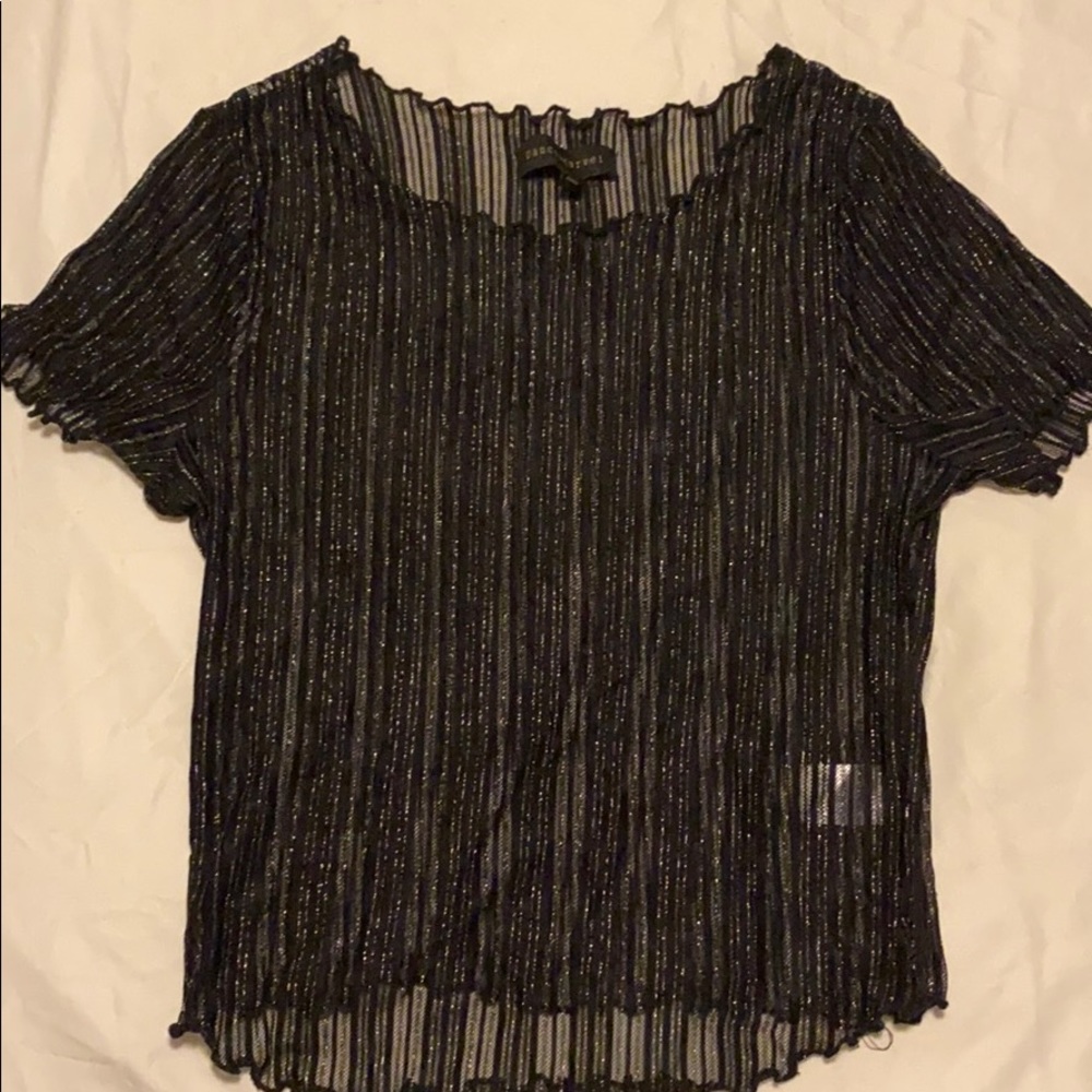 Black sparkly mesh short sleeve shirt